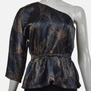 French Connection One--Shoulder Navy Printed Blouse, Size 6